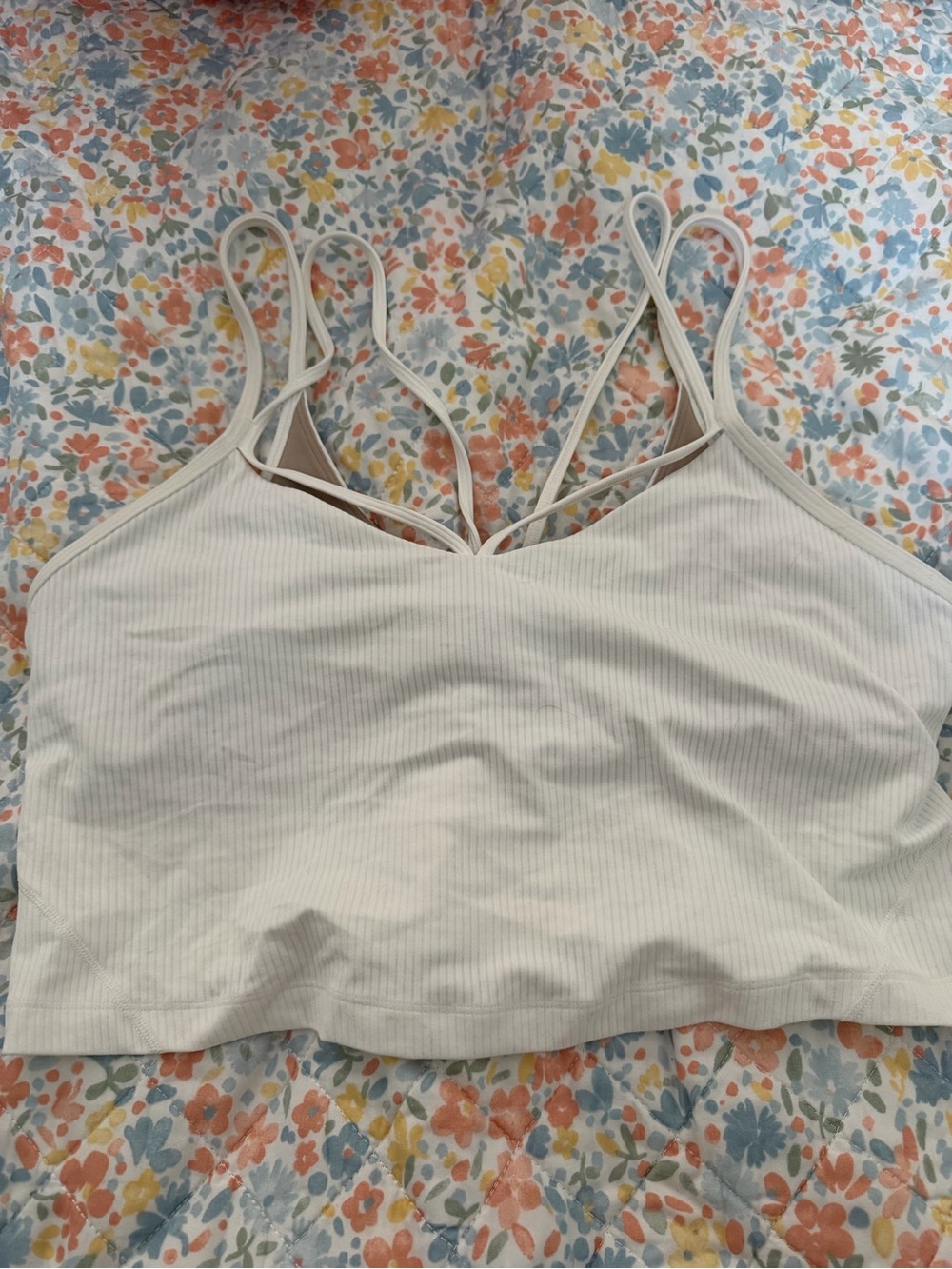 lululemon athletica Cream Ribbed Strappy Crop Tank Top